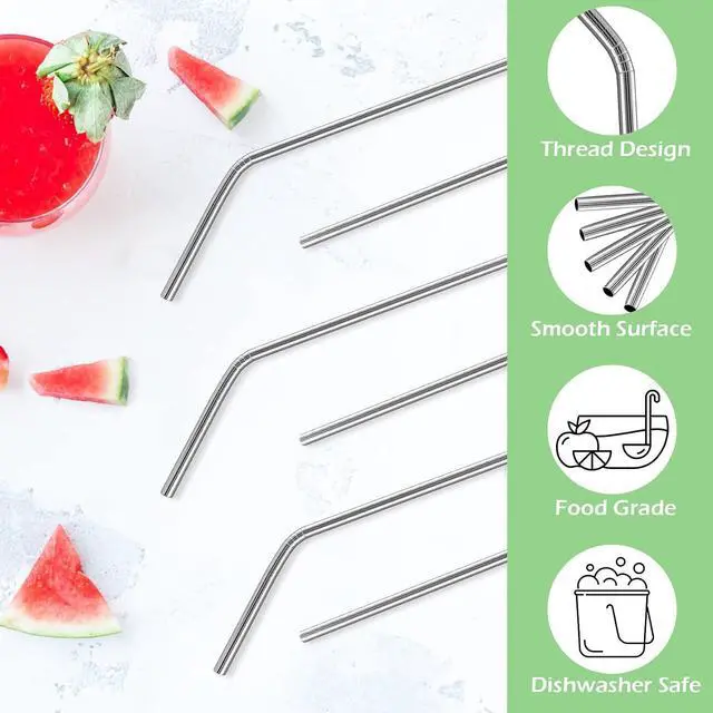 Alt view image 3 of 7 - Besteek Home 6 Pcs Reusable Stainless Steel Metal Straws & Cleaning Brush | 10.23'' Bent Metal Straws for 30 oz & 24 & 20 oz Tumblers Cups Mugs Cold Beverage Dishwasher Safe