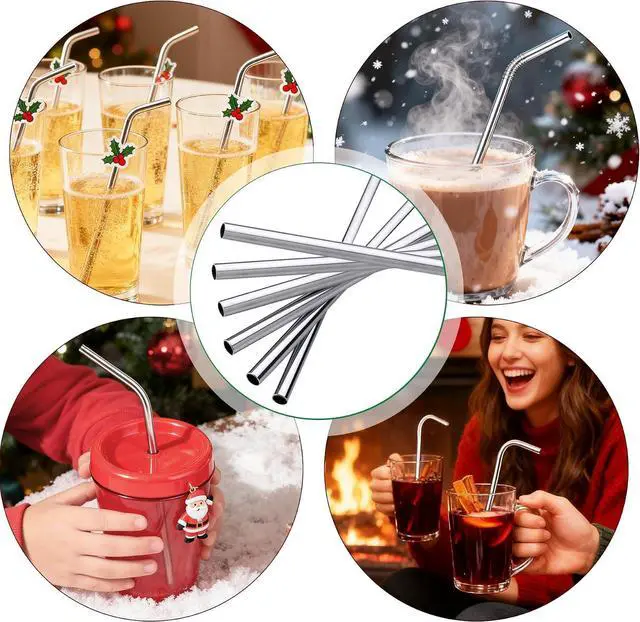 Alt view image 7 of 7 - Besteek Home 6 Pcs Reusable Stainless Steel Metal Straws & Cleaning Brush | 10.23'' Bent Metal Straws for 30 oz & 24 & 20 oz Tumblers Cups Mugs Cold Beverage Dishwasher Safe