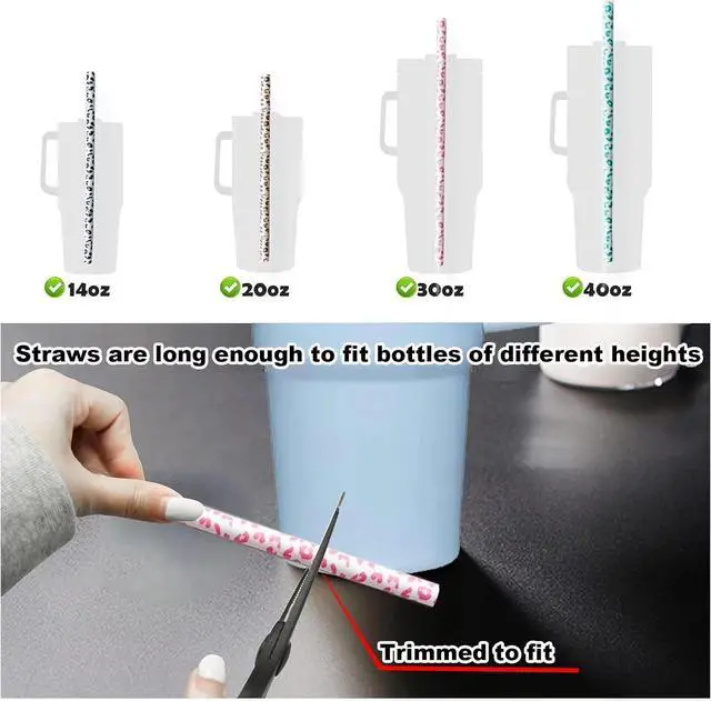 Alt view image 3 of 7 - UWAYEXRA 40oz Replacement Straws 8 Pack | Tumbler Leopard Straws, Cheetah Iced Coffee 12 Inches Extra Long Drinking Reusable, WM-2307-3