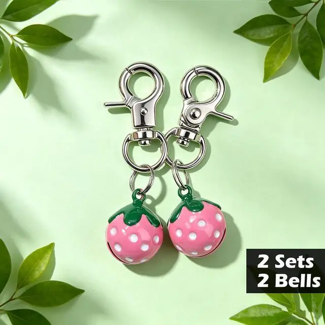 Alt view image 4 of 6 - EXPAWLORER Pet Bells for Dog Cat Collar Charm - 2 Pack Cat Collar Accessories Bells Loud, Pet Jingle Ornament Training Pendant Neck Decoration Strawberry Shaped, Tracker for Saving Birds, Pink