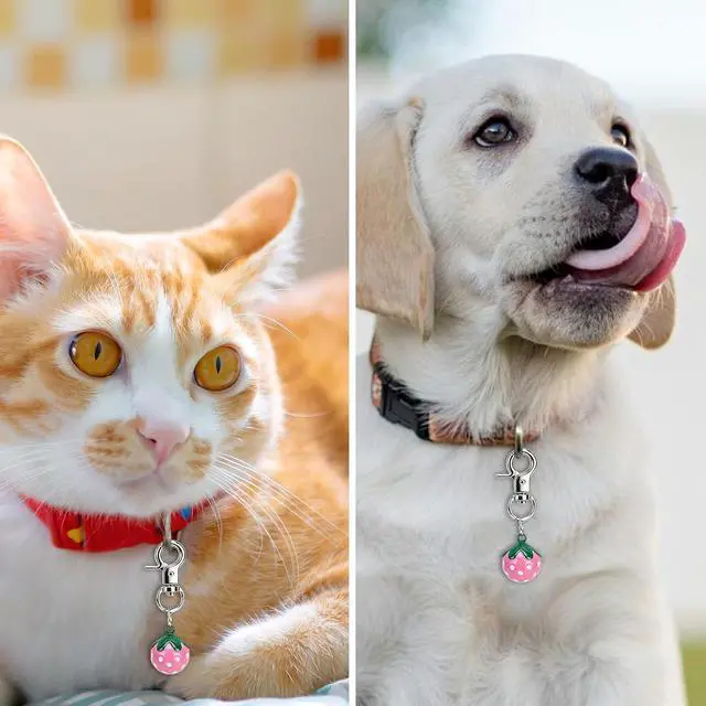 Alt view image 5 of 6 - EXPAWLORER Pet Bells for Dog Cat Collar Charm - 2 Pack Cat Collar Accessories Bells Loud, Pet Jingle Ornament Training Pendant Neck Decoration Strawberry Shaped, Tracker for Saving Birds, Pink