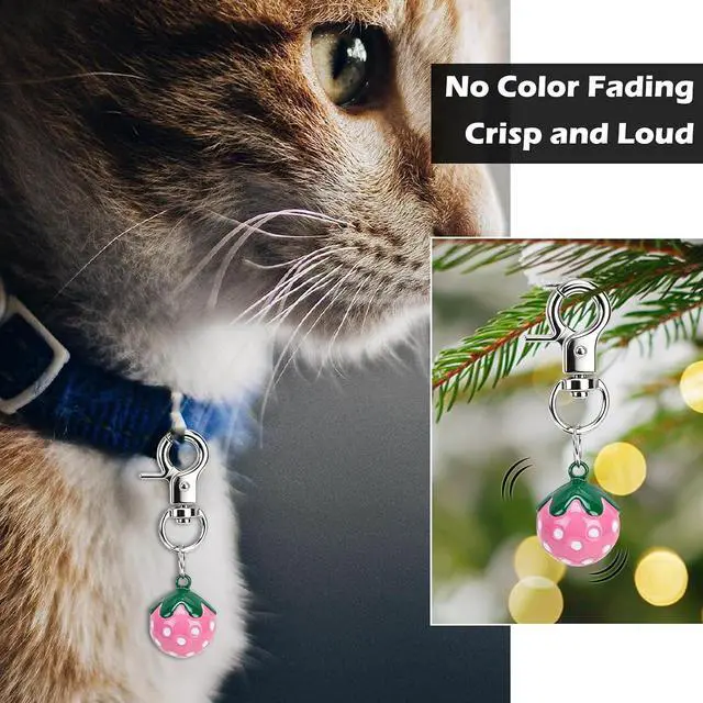 Alt view image 3 of 6 - EXPAWLORER Pet Bells for Dog Cat Collar Charm - 2 Pack Cat Collar Accessories Bells Loud, Pet Jingle Ornament Training Pendant Neck Decoration Strawberry Shaped, Tracker for Saving Birds, Pink