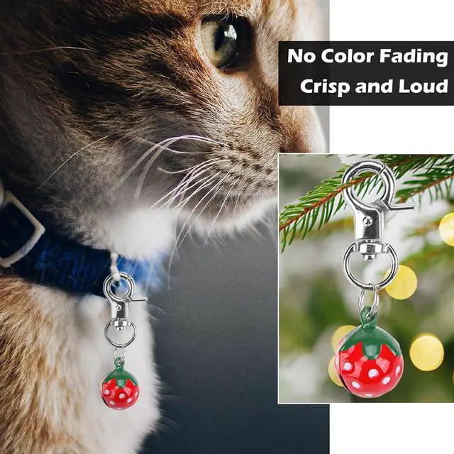 Alt view image 2 of 7 - EXPAWLORER Cat Bell 2 Pack, Cat Collar Accessories Bells for Cats Dogs | Pet Bell Jingle Collar Charm Ornament Training Pendant Jewelry with Buckle, Loud Tracker for Saving Birds, Strawberry