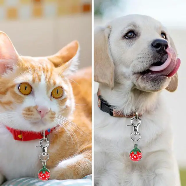 Alt view image 6 of 7 - EXPAWLORER Cat Bell 2 Pack, Cat Collar Accessories Bells for Cats Dogs | Pet Bell Jingle Collar Charm Ornament Training Pendant Jewelry with Buckle, Loud Tracker for Saving Birds, Strawberry
