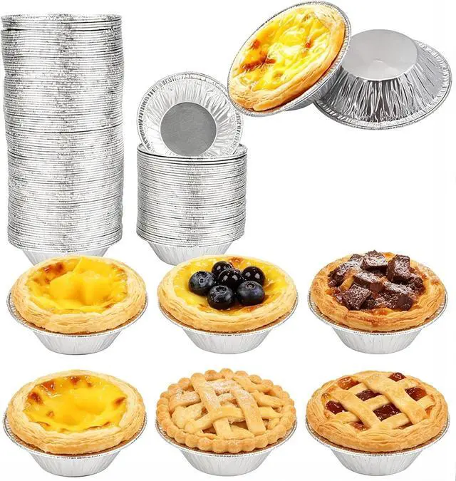 Main image of 100Pcs Silver Mini Pie Tins, Round Tart Pie Foil Pan Disposable Foil Tart Pans, Aluminum Pans for Baking