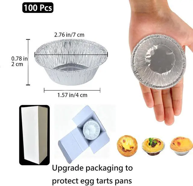 Alt view image 2 of 7 - 100Pcs Silver Mini Pie Tins, Round Tart Pie Foil Pan Disposable Foil Tart Pans, Aluminum Pans for Baking