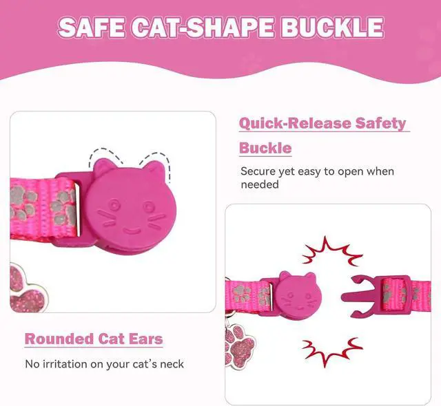 Alt view image 4 of 7 - 4PCS Breakaway Cat Collars,Reflective Cat Collar with Bells,Kitten Collars for Boy&Girl Cats Breakaway Collar for Cats with Paw Pendant 7.5-12.6 Inch(Purple+Hotpink+Red+Teal)