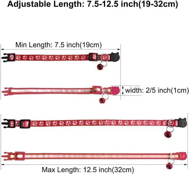 Alt view image 2 of 5 - 2 Pack Breakaway Cat Collars with Bells, Reflective Design and Claw Print Design, Safety Buckle Kitten Collars Adjustable from 7.5 to 12.5 Inches (Red)
