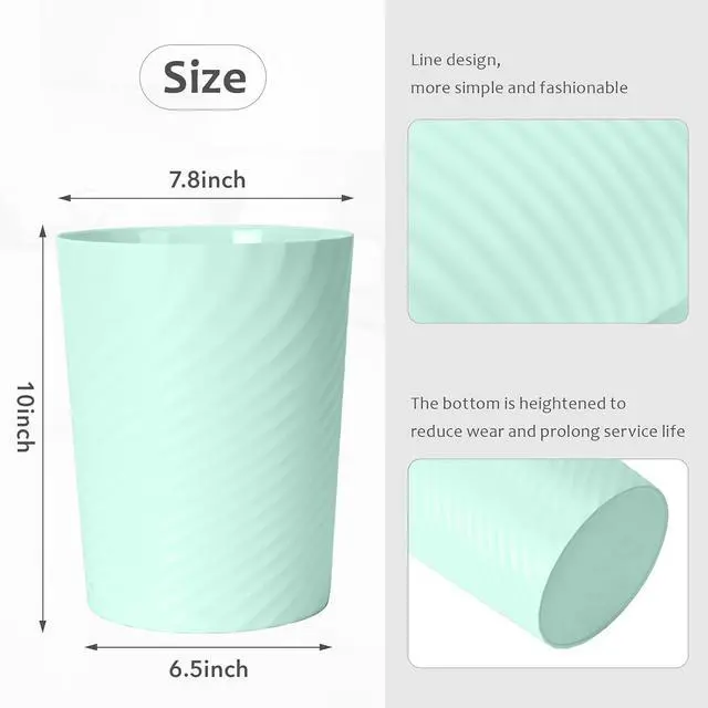 Alt view image 7 of 7 - Small Trash Can - Plastic Waste basketbin for Office,Home,Bathroom,Kitchen - 1.8 Gallon - Green