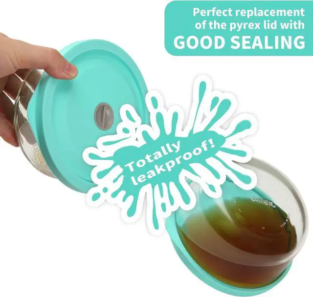 Alt view image 4 of 7 - Replacement Lids for Pyrex 7201-PC 4 Cup, Silicone Round Storage Cover Lid for Anchor Hocking Glass Bowl 4 Pack with Date Mark Turquoise