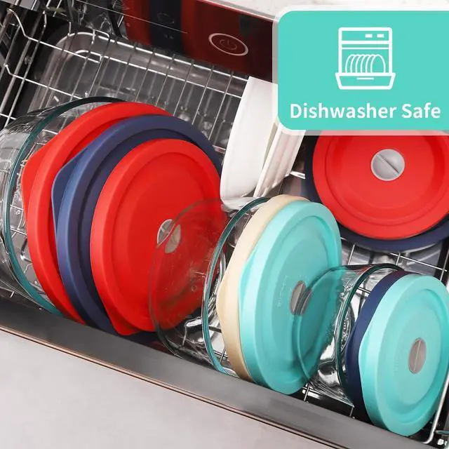 Alt view image 7 of 7 - Replacement Lids for Pyrex 7201-PC 4 Cup, Silicone Round Storage Cover Lid for Anchor Hocking Glass Bowl 4 Pack with Date Mark Turquoise