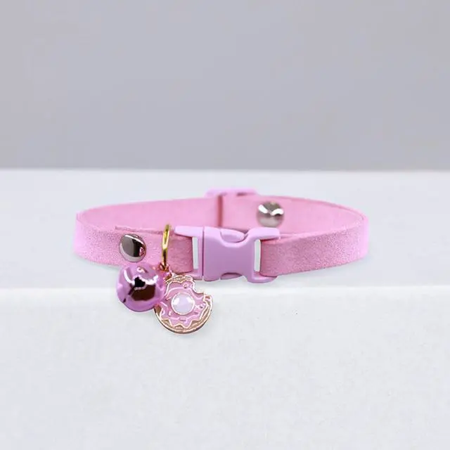 Alt view image 4 of 6 - XXS Dog Collar with Bell Pretty Girl Kitten Collar with Bells, Pink | Pretty Pendant, Removed Bell, Soft Suede, Durable, For XXS Xs Tiny Pet Little Female Dogs & Cats, No leash attachment loop