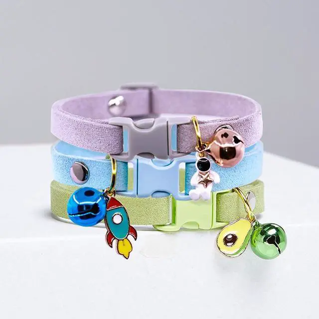 Alt view image 5 of 6 - XXS Dog Collar with Bell Pretty Girl Kitten Collar with Bells, Pink | Pretty Pendant, Removed Bell, Soft Suede, Durable, For XXS Xs Tiny Pet Little Female Dogs & Cats, No leash attachment loop