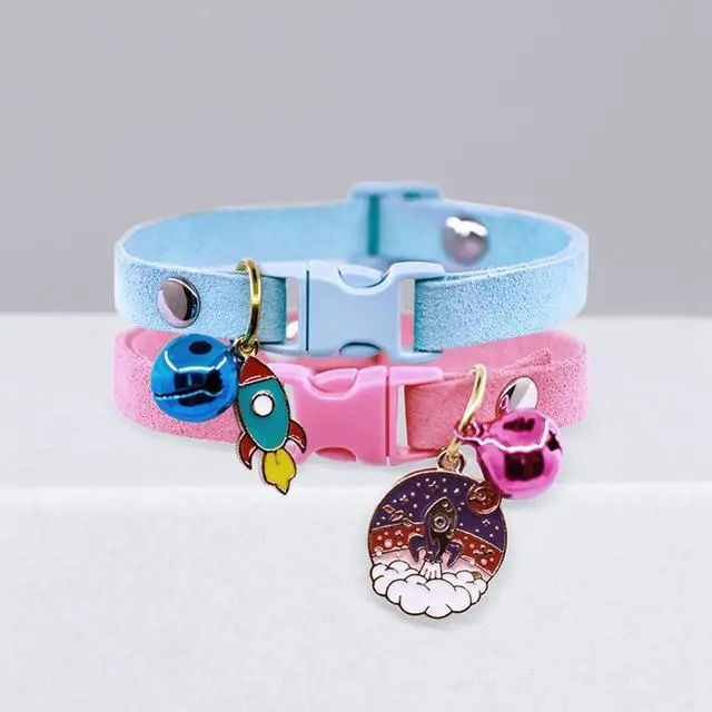 Alt view image 6 of 6 - XXS Dog Collar with Bell Pretty Girl Kitten Collar with Bells, Pink | Pretty Pendant, Removed Bell, Soft Suede, Durable, For XXS Xs Tiny Pet Little Female Dogs & Cats, No leash attachment loop