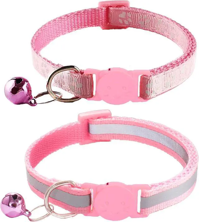 Main image of 2 Pack Breakaway Cat Collars with Bells, Reflective Design and Claw Print Design, Safety Buckle, Adjustable 7.5-12.5 Inches for Kittens & Cats (Pink)