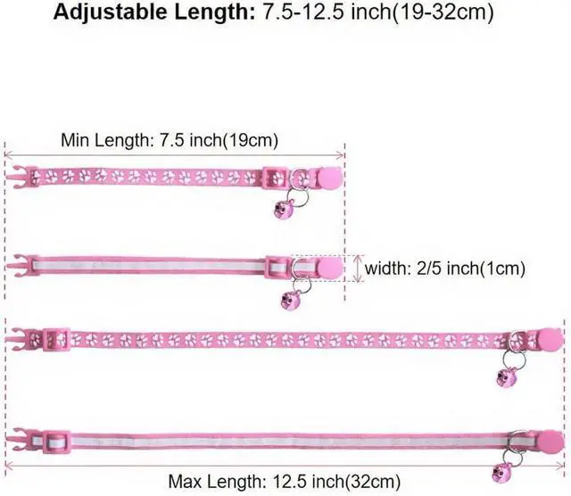 Alt view image 2 of 5 - 2 Pack Breakaway Cat Collars with Bells, Reflective Design and Claw Print Design, Safety Buckle, Adjustable 7.5-12.5 Inches for Kittens & Cats (Pink)