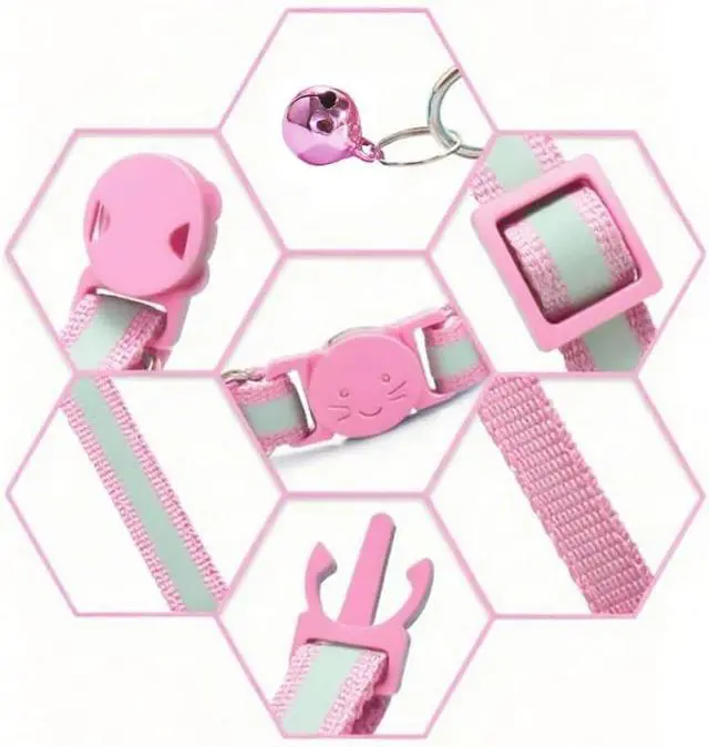 Alt view image 5 of 5 - 2 Pack Breakaway Cat Collars with Bells, Reflective Design and Claw Print Design, Safety Buckle, Adjustable 7.5-12.5 Inches for Kittens & Cats (Pink)