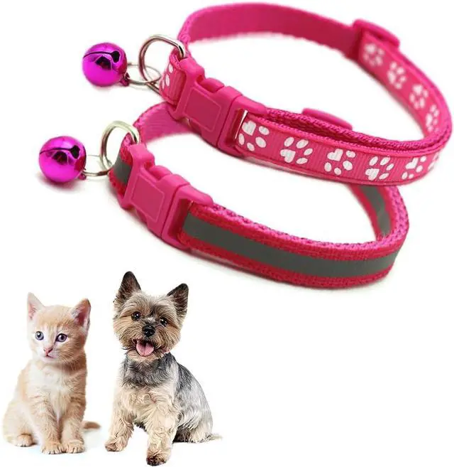 Main image of Hot Pink XSmall Dog Collar with Bell, 2-Pack Reflective Cat Collar with Bells Girl Puppy Collar with Bell for XXS XS Tiny Little Kitten Pet Female Dogs,Neck 7-12 Inch