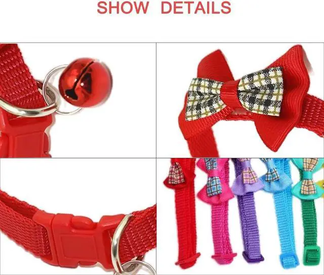 Alt view image 4 of 6 - Dog Collars for Small Dogs with Bell, Cat Collar with Bells, Pink XS XXS | Bowtie Small Dog Collar With Bell, Girl Puppy Collar For XXS XS Tiny Pet Female Dogs, Neck 7-12Inch