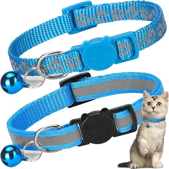 Main image of 2 Pack Reflective Breakaway Cat Collars with Bells 7-12 Inch Blue | Reflective, breakaway buckle, bells included, 7-12 inch adjustable fit, nylon material, blue, 2 pack