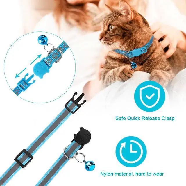 Alt view image 3 of 6 - 2 Pack Reflective Breakaway Cat Collars with Bells 7-12 Inch Blue | Reflective, breakaway buckle, bells included, 7-12 inch adjustable fit, nylon material, blue, 2 pack