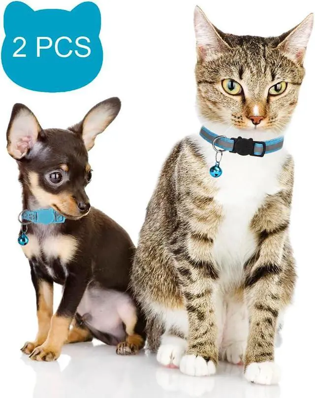 Alt view image 5 of 6 - 2 Pack Reflective Breakaway Cat Collars with Bells 7-12 Inch Blue | Reflective, breakaway buckle, bells included, 7-12 inch adjustable fit, nylon material, blue, 2 pack