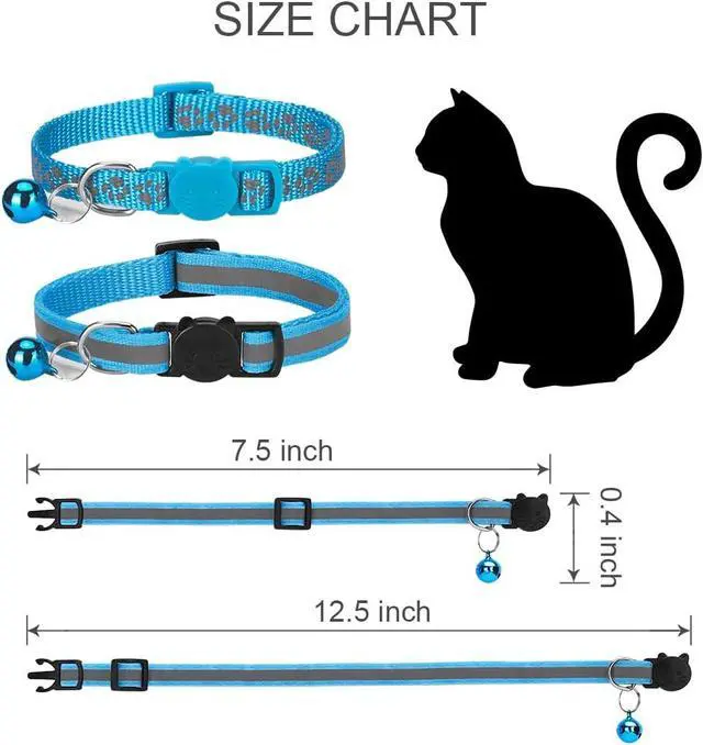 Alt view image 6 of 6 - 2 Pack Reflective Breakaway Cat Collars with Bells 7-12 Inch Blue | Reflective, breakaway buckle, bells included, 7-12 inch adjustable fit, nylon material, blue, 2 pack
