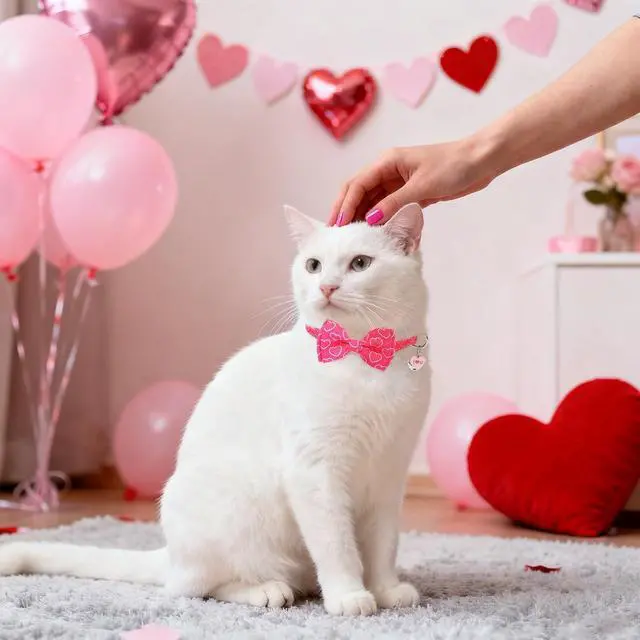 Alt view image 3 of 7 - SCENEREAL Valentine's Day Cat Bandana Collars with Bell Bowtie - 2 Pack Breakaway Pink Kitten Collars, Adjustable Cute Love Heart Pet Accessories for Cats Small Dogs