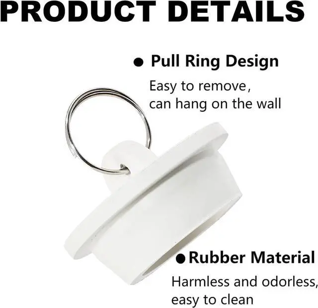 Alt view image 4 of 5 - 2Pcs White Rubber Drain Stoppers, 1-3/8 Inch | Rubber Sink Plug Sink Stopper Drain Plug, Hanging Ring, Kitchen Laundry Bathroom Bathtub, Fits 33.1-35.1mm