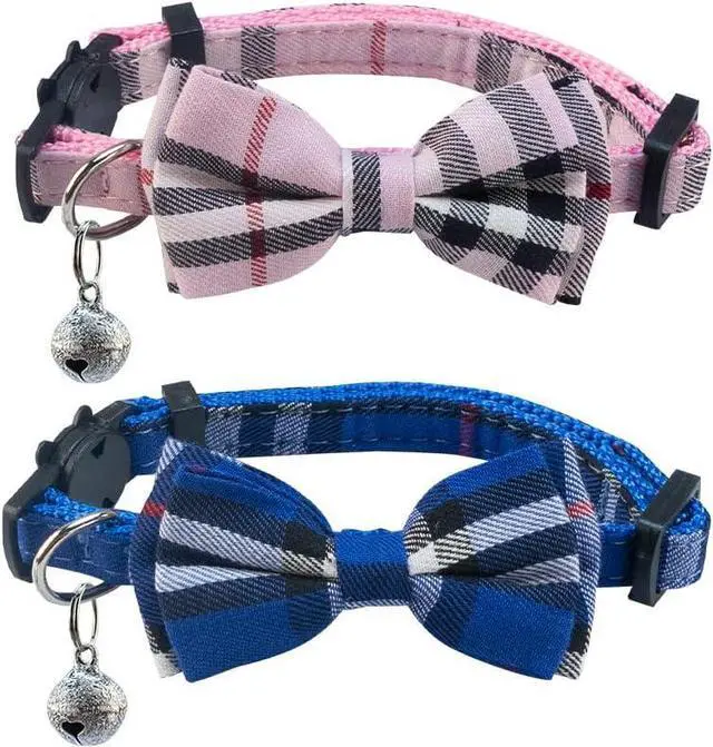 Main image of SuperBuddy Cat Collars Breakaway with Cute Bow Bell - 2 Pack Kitten Collar Plaid Cat Collar with Removable Bowtie Cat Collar for Cats Kittens