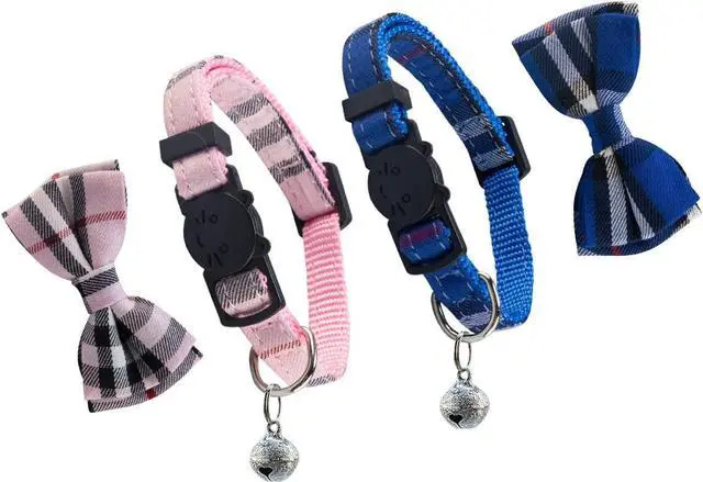 Alt view image 2 of 5 - SuperBuddy Cat Collars Breakaway with Cute Bow Bell - 2 Pack Kitten Collar Plaid Cat Collar with Removable Bowtie Cat Collar for Cats Kittens