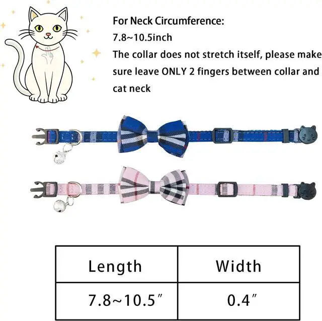 Alt view image 5 of 5 - SuperBuddy Cat Collars Breakaway with Cute Bow Bell - 2 Pack Kitten Collar Plaid Cat Collar with Removable Bowtie Cat Collar for Cats Kittens