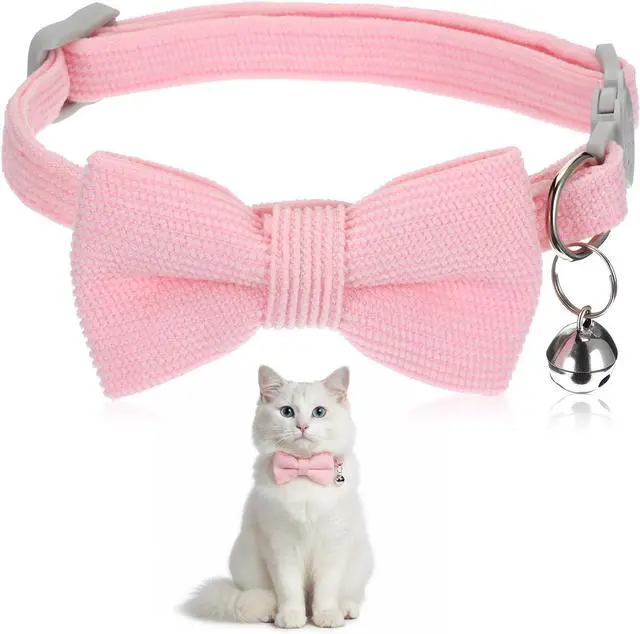 Main image of Pink Cat Collar with Bow, Adjustable Breakaway Cat Collars for Girl Cats, Pink Kitten Collar with Bell, Cute Bow Kitten Collars Girl