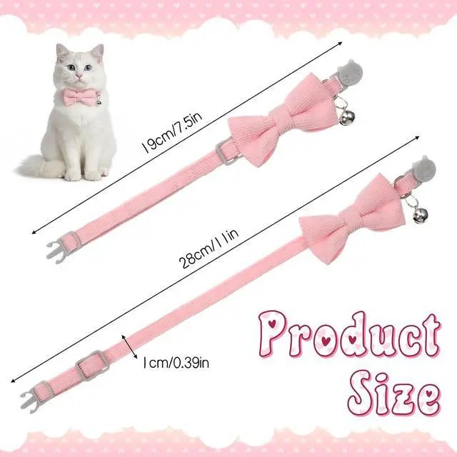 Alt view image 2 of 7 - Pink Cat Collar with Bow, Adjustable Breakaway Cat Collars for Girl Cats, Pink Kitten Collar with Bell, Cute Bow Kitten Collars Girl
