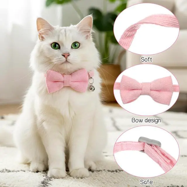 Alt view image 3 of 7 - Pink Cat Collar with Bow, Adjustable Breakaway Cat Collars for Girl Cats, Pink Kitten Collar with Bell, Cute Bow Kitten Collars Girl
