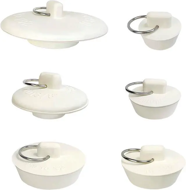 Main image of 6 Pack Drain Stopper, Rubber Sink Stopper with Pull Ring, 6 Sizes Kitchen Sink Drain Plug, Bathtub Drain Stopper for Bathroom, Laundry Sink, Shower, Pool, Water Seal Plug White