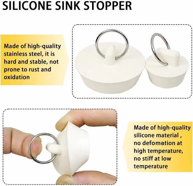 Alt view image 2 of 7 - 6 Pack Drain Stopper, Rubber Sink Stopper with Pull Ring, 6 Sizes Kitchen Sink Drain Plug, Bathtub Drain Stopper for Bathroom, Laundry Sink, Shower, Pool, Water Seal Plug White
