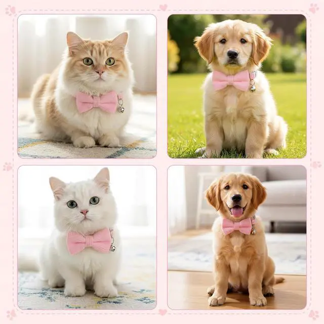 Alt view image 7 of 7 - Pink Cat Collar with Bow, Adjustable Breakaway Cat Collars for Girl Cats, Pink Kitten Collar with Bell, Cute Bow Kitten Collars Girl
