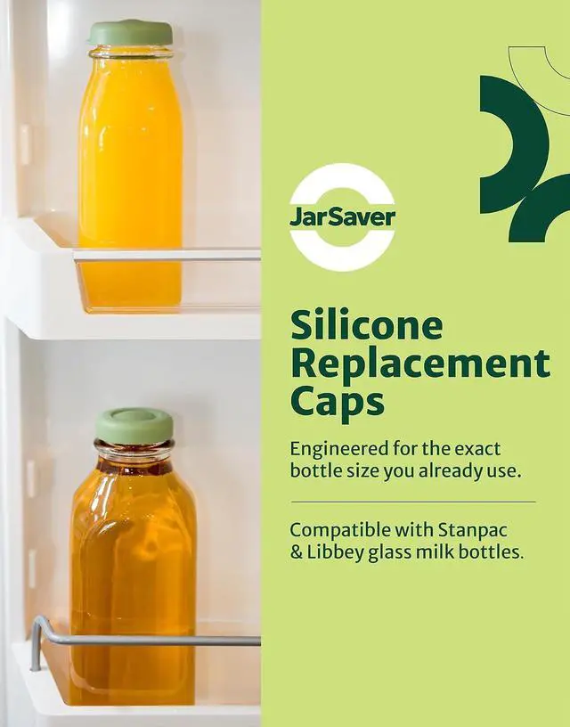 Alt view image 2 of 6 - JARSAVER® Silicone Replacement Caps | 48mm Diameter Bottle Lids That Fit Perfectly Stanpac & Libbey Milk Glass Bottles | Reusable, Long-Lasting and Easy to Clean Bottle Caps (Multi Colour, 6 Pack)