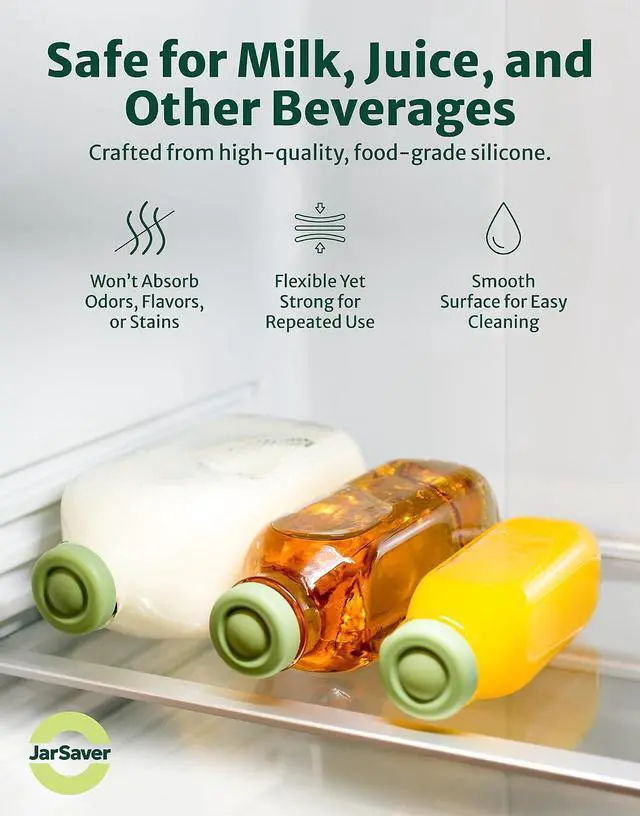 Alt view image 3 of 6 - JARSAVER® Silicone Replacement Caps | 48mm Diameter Bottle Lids That Fit Perfectly Stanpac & Libbey Milk Glass Bottles | Reusable, Long-Lasting and Easy to Clean Bottle Caps (Multi Colour, 6 Pack)