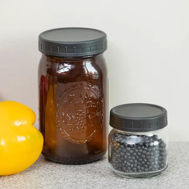 Alt view image 3 of 5 - Bedgeta 9 Black Plastic Regular Mouth Mason Jar Lids with Silicone Ring,Thickened Leak-proof Lids Fit Ball,Kerr and More, 70mm(Black)