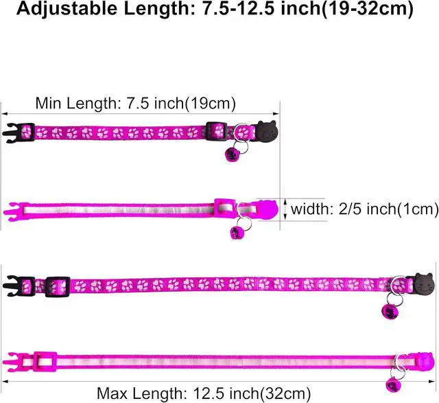 Alt view image 2 of 5 - 2 Pack Breakaway Cat Collars with Bells, Reflective Design and Claw Print Design, Safety Buckle Kitten Collars Adjustable from 7.5 to 12.5 Inches (Rose)