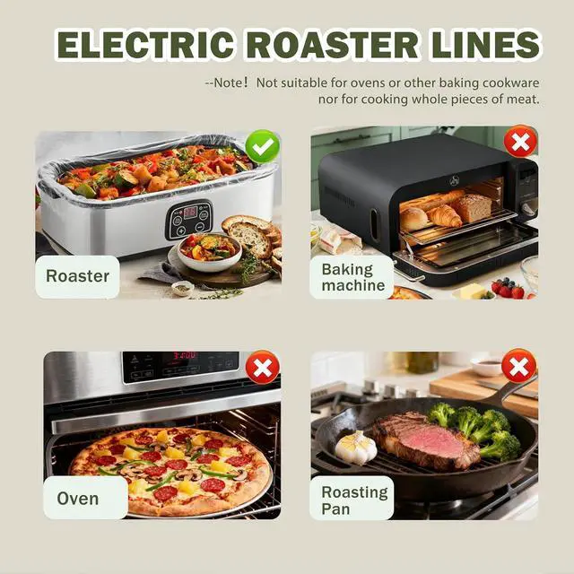 Alt view image 2 of 7 - 10 Count Electric Roaster Liners, 34" × 18", Fits 16, 18, and 22 Quart | 34" × 18" Roaster Liners Disposable, Up to 350° F, Not Suitable for Baking, Food Grade Nylon Roaster Liners