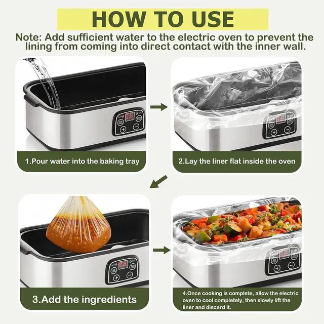 Alt view image 3 of 7 - 10 Count Electric Roaster Liners, 34" × 18", Fits 16, 18, and 22 Quart | 34" × 18" Roaster Liners Disposable, Up to 350° F, Not Suitable for Baking, Food Grade Nylon Roaster Liners