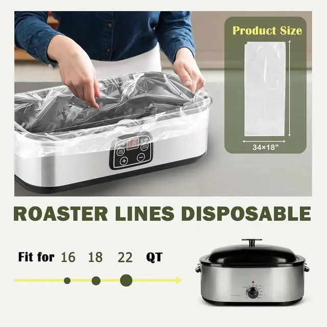 Alt view image 6 of 7 - 10 Count Electric Roaster Liners, 34" × 18", Fits 16, 18, and 22 Quart | 34" × 18" Roaster Liners Disposable, Up to 350° F, Not Suitable for Baking, Food Grade Nylon Roaster Liners