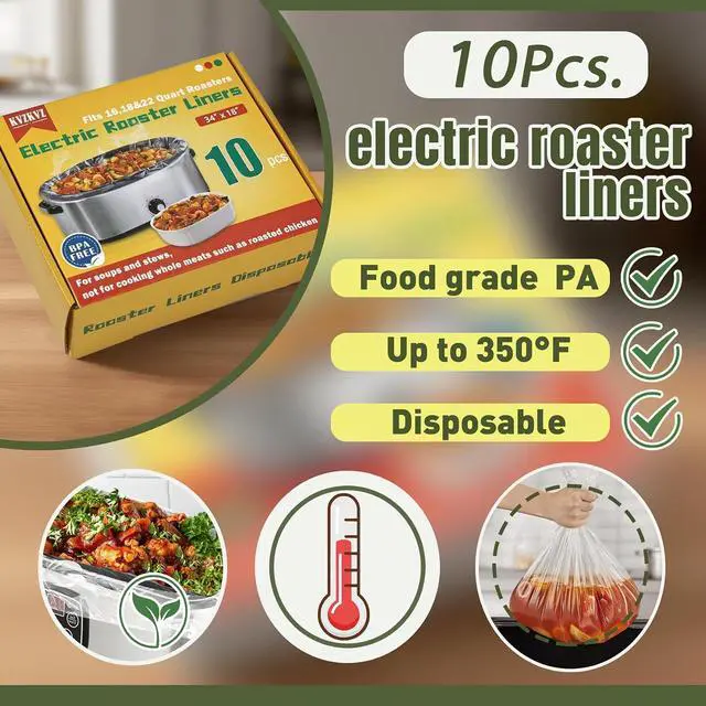 Alt view image 4 of 7 - 10 Count Electric Roaster Liners, 34" × 18", Fits 16, 18, and 22 Quart | 34" × 18" Roaster Liners Disposable, Up to 350° F, Not Suitable for Baking, Food Grade Nylon Roaster Liners