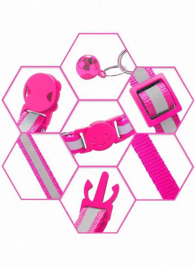 Alt view image 5 of 5 - 2 Pack Breakaway Cat Collars with Bells, Reflective Design and Claw Print Design, Safety Buckle Kitten Collars Adjustable from 7.5 to 12.5 Inches (Rose)