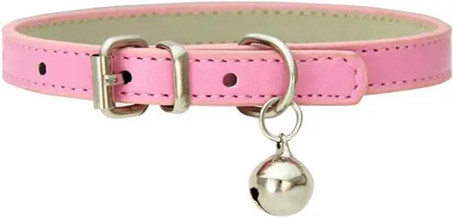 Alt view image 6 of 6 - Pink Xs Dog Collar with Bell,Cat Collar with Bell | Pu Leather Puppy Collar Adjustable Buckle For Xxs Extra Small Medium Tiny Boys Pets Puppy Kitten Yorkie Chihuahua Xxsmall