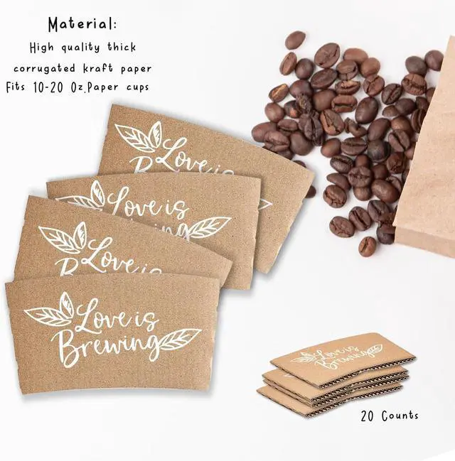 Alt view image 3 of 6 - 20 Counts Love Is Brewing, Coffee Cup Sleeves for Bridal Shower Decorations, Disposable for Hot corrugated paper Sleeves 12 16 or 20 oz Paper Cup - B01