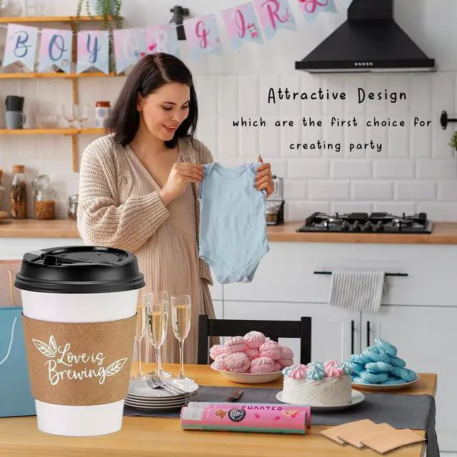 Alt view image 4 of 6 - 20 Counts Love Is Brewing, Coffee Cup Sleeves for Bridal Shower Decorations, Disposable for Hot corrugated paper Sleeves 12 16 or 20 oz Paper Cup - B01